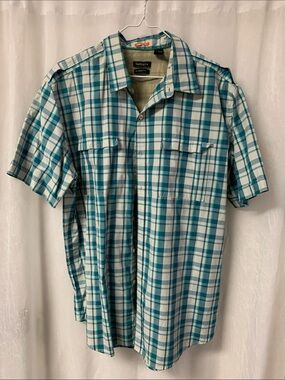 Mens Teal Plaid Button-Down Shirt